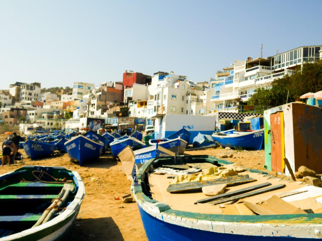 Paysages de la plage de taghazout, Maroc, mai 2024